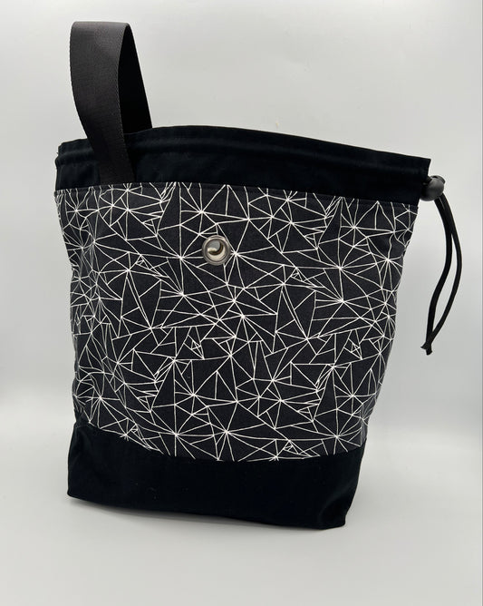 Drawstring Project Bag – Black Geometric