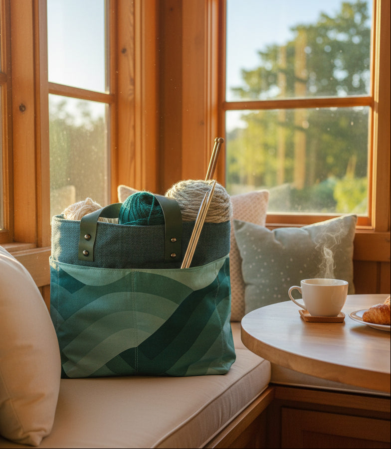 Crafters Carry-All Tote Bag Teal Geometric