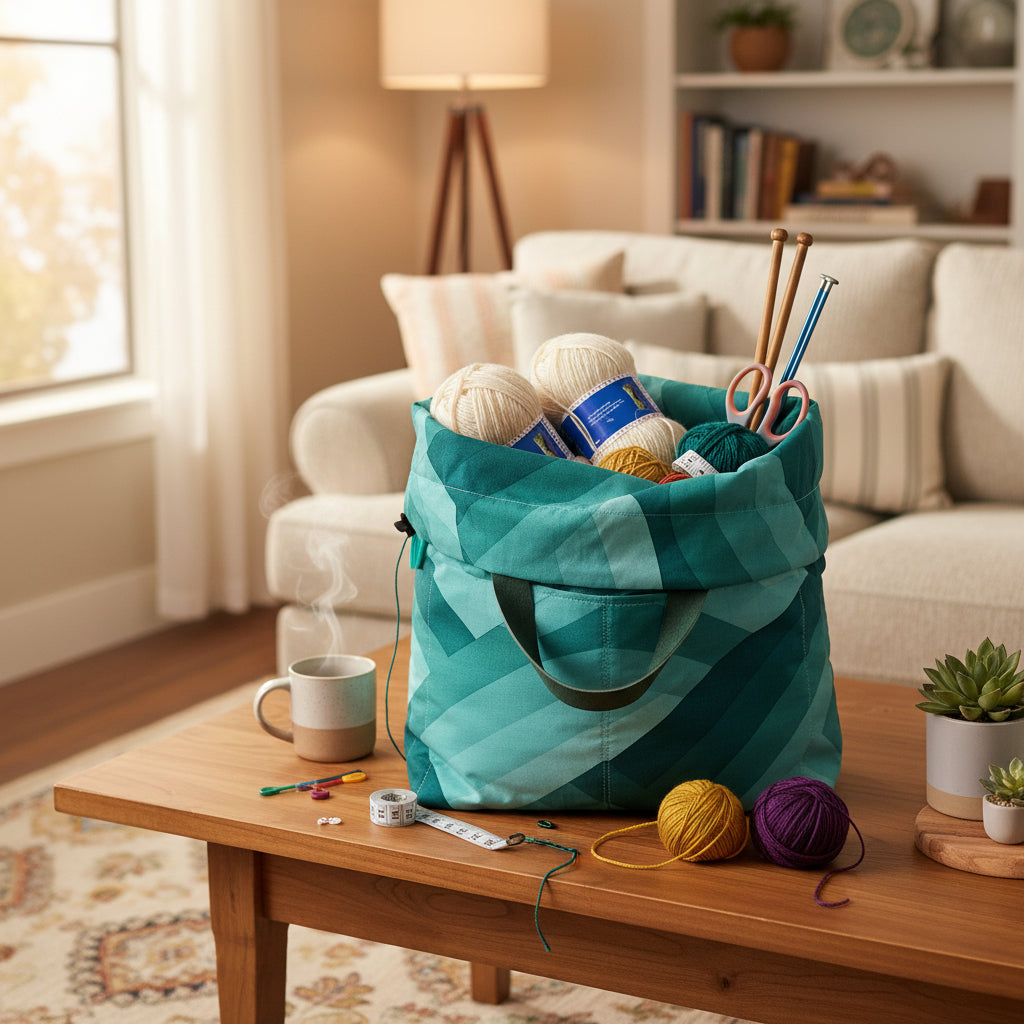 Crafters Carry-All Tote Bag Teal Geometric