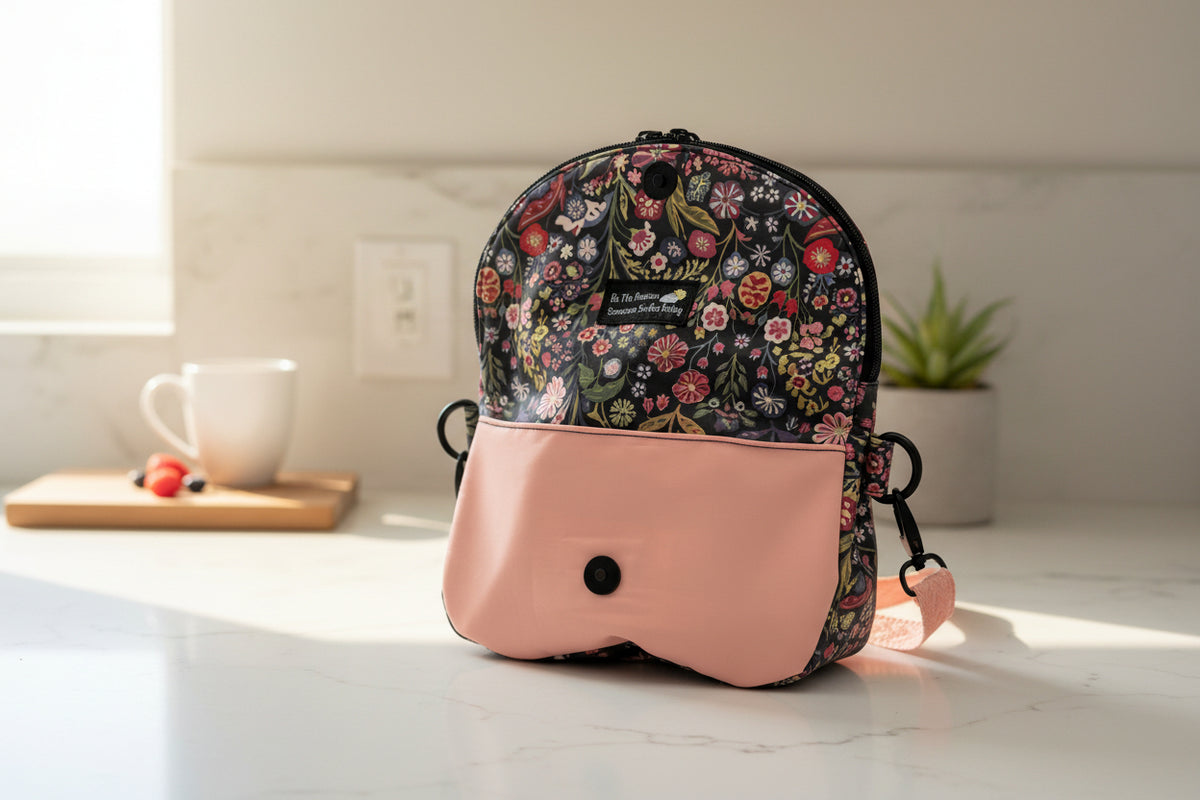 Compact Fold Over Crossbody — Dark Floral & Blush, Compact and Stylish