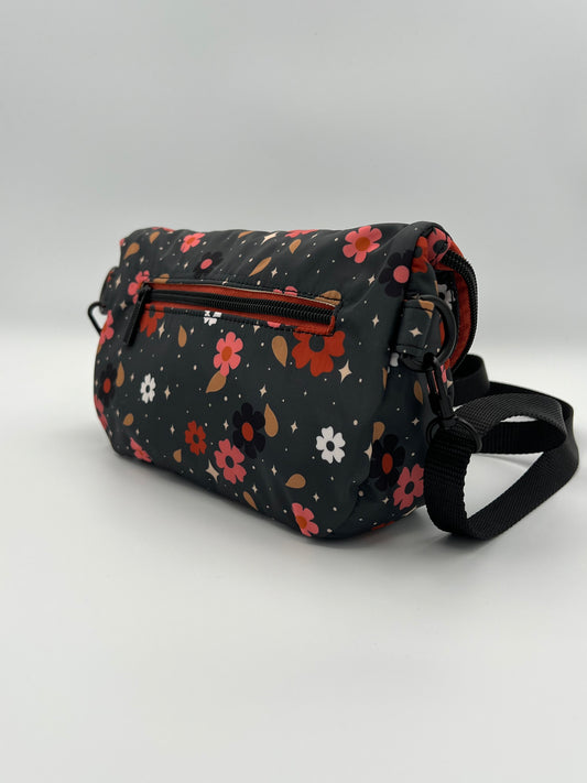 Compact Fold Over Crossbody — Dark Floral, Lightweight, Everyday Ready