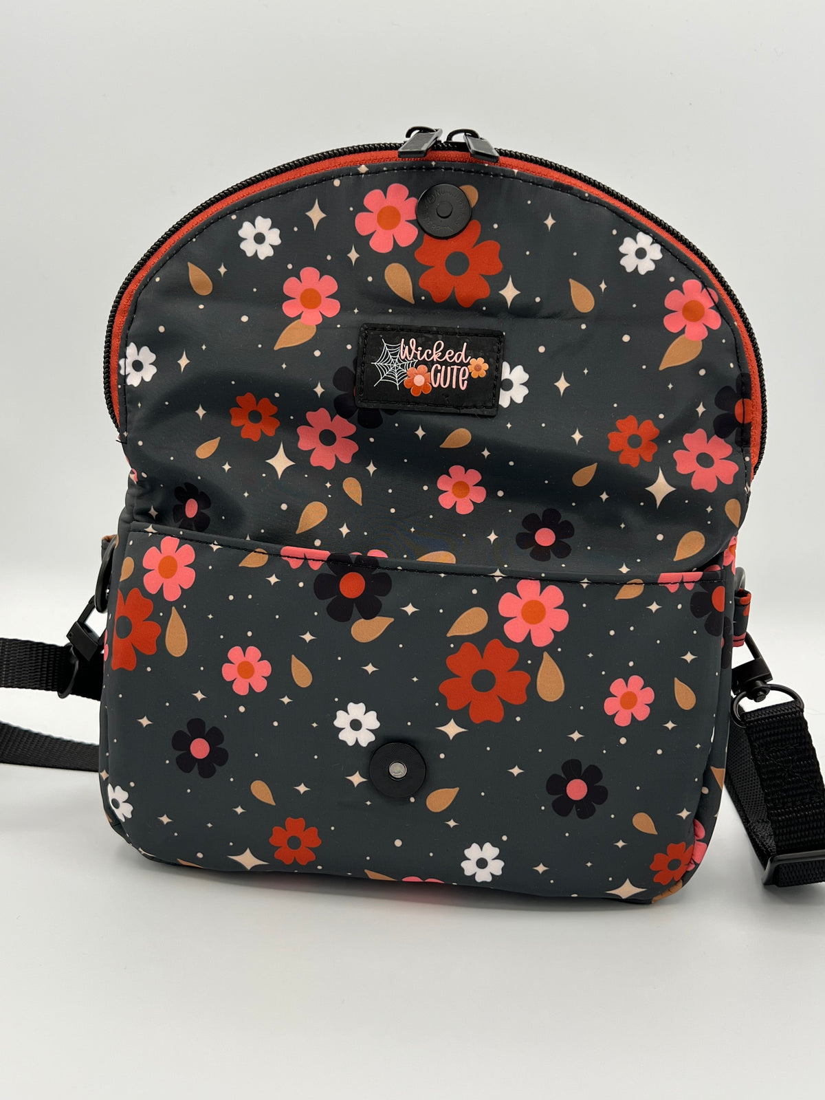 Compact Fold Over Crossbody — Dark Floral, Lightweight, Everyday Ready